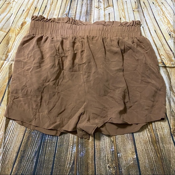 Ambiance Apparel Brown Paper Bag Waist Tie Soft High Waisted Shorts - Picture 2 of 4
